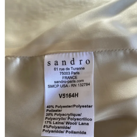 Sandro Tweed Boucle Leather Trim Collarless Moto Jacket - Picture 11 of 13